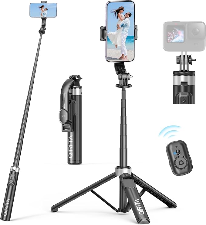 51" Selfie Stick Tripod, Extendable Cell Phone Stand with Remote, Aluminum Alloy Smartphone Travel Tripod Phone Stand for iPhone 15/14/13/12 Pro Max, Samsung, Huawei, GoPro by QIRITA
