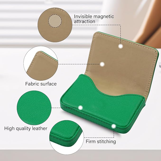 Business Card Holder，PU Leather Business Card Case Color Printing Pattern Card Holder Wallet，Pockets Magnetic Credit Card Holders for Men and Women - Dark Green - Image 3