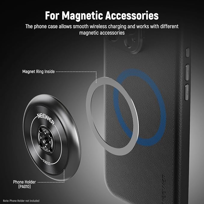 NEEWER Phone Case for 16 Pro Max, TPU/PC Protective Heavy Duty Case with 17mm Lens Mounts, 67mm Thread Filter Adapter, Nonslip Faux Leather, Compatible with iPhone 16 Pro Max MagSafe, PA084 Black - Image 6