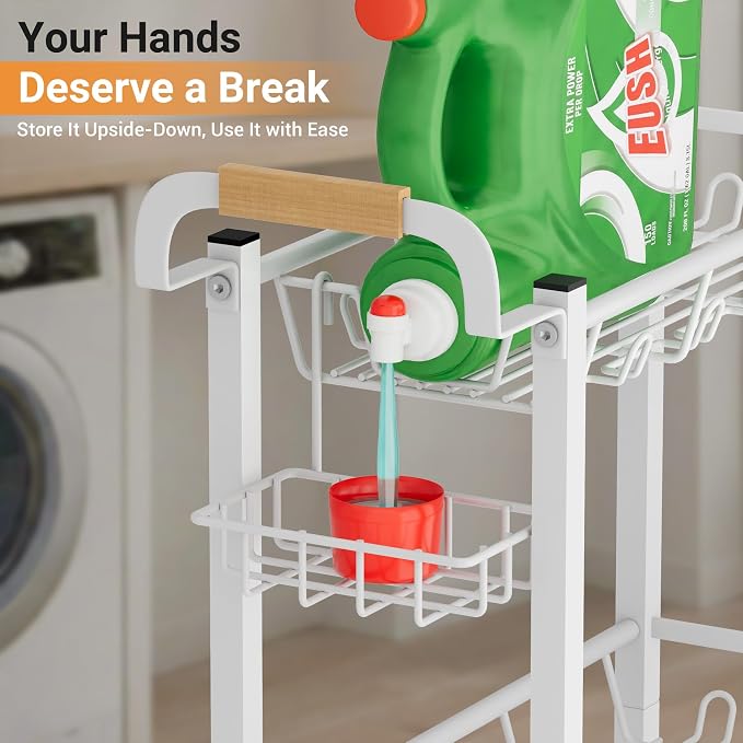 AOODA Laundry Room Cart with Top Detergent Holder, Metal Rolling Storage Cart Between Washer and Dryer, 3 Tier Narrow Laundry Room Organization and Storage with Wheels (White) - Image 3