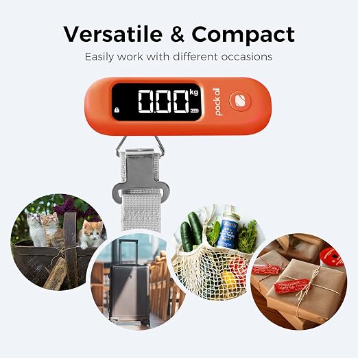 pack all Digital Luggage Scale for Travel, 110Lbs Capacity, 0.1Lb Precision | Handheld, Backlit LCD Display, Lb/Kg/Oz Conversion, Tare Function, Battery Included, Orange - Image 5