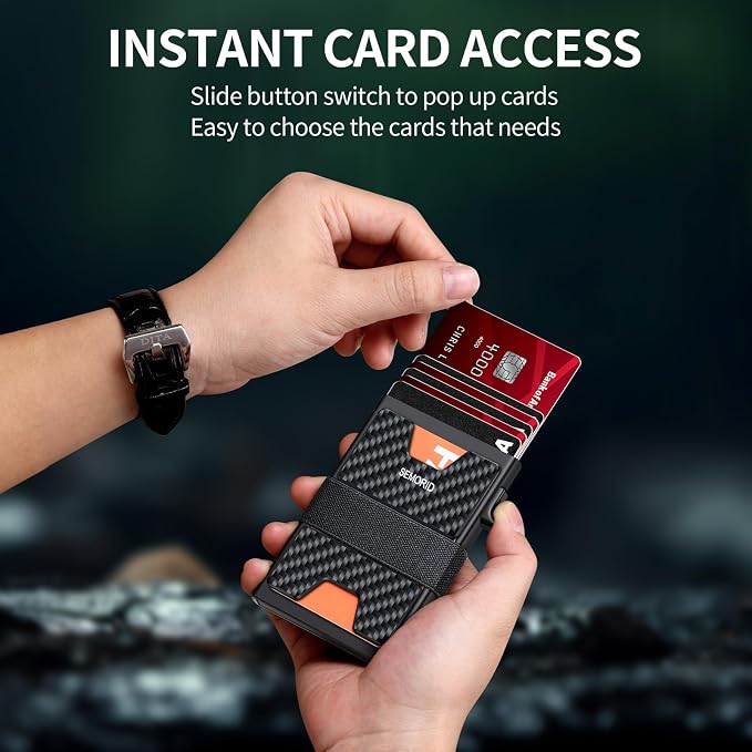 SEMORID Slim Wallet for Men, Minimalist RFID Blocking Mens Wallet with Pop Up Case, Thin Metal Credit Card Holder with Cash Strap & Expandable Backplate - Holds 12 Cards | Durable Expandable Backplate Compact Smart Metal Pop Up Wallet Front Pocket Hold... - Image 3