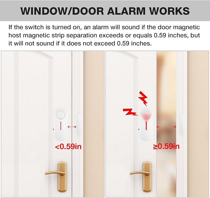 Door Window Alarm, 95DB Door Alarms for Kids Safety, Wireless Sensor Door Window Burglar Alarm-Window Pool Alarms for Home (2 Pack) - Image 6