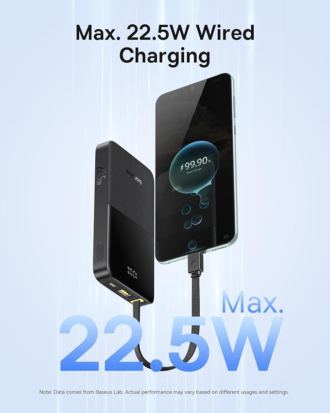 Baseus Portable Charger, 10000mAh Fast Charging Power Bank, 22.5W PD3.0 QC3.0 Battery Pack Built-in USB C Braided Cable, Travel Essentials for iPhone 17 16 15, iPad, S25/S24, Indoor/Outdoor, Travel - Image 3
