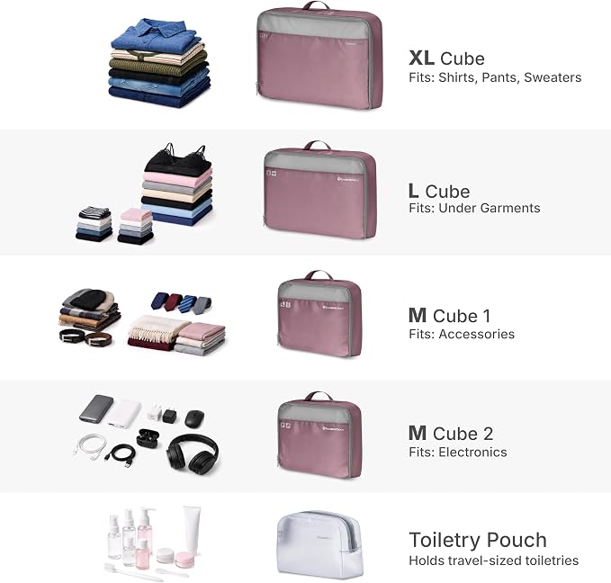 Traveler's Choice Cloverland Packing Cubes, 5-Piece Set, Mauve - Image 4