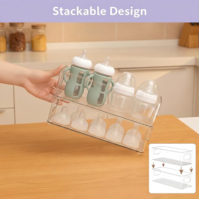 MGY 4Pack Clear Magnetic Baby Bottle Organizer for Refrigerator, Space-Saving Storage for Baby Bottles,Bottle Organizer for kitchen - Image 4