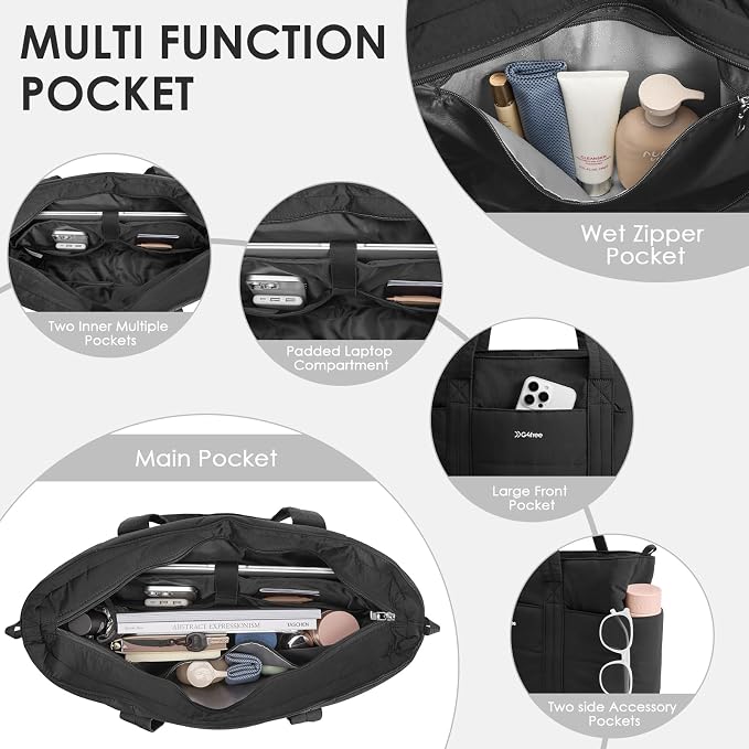 G4Free Tote Bag for Women,Puffer Work Bags with Zipper Compartments, Expandable Handbag for Travel Work Sport - Image 6