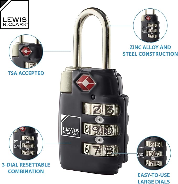 Lewis N. Clark Travel Sentry TSA-Approved Luggage Lock, Large 3 Dial Combination with Easy Read Dials - Blue - Image 2