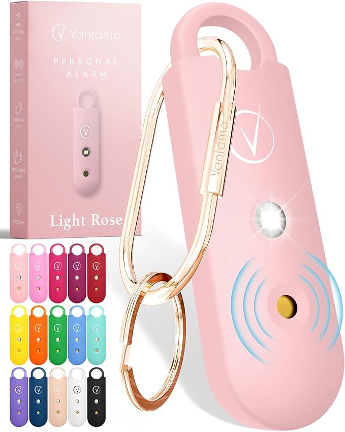 Vantamo Personal Alarm for Self Defense with Low Battery Notice, Strobe Light & Extra Loud 130 dB Double Speakers Safety Keychain Set for Women, Rechargeable Panic Button for Womens Self Defense by Vantamo