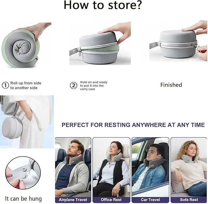 Travel Pillow with New Cool Material,Neck Pillow for Traveling 100% Pure Memory Foam,Travel Neck Pillow with Zipper Box, Airplane Pillow for Traveling,Travel Essentials (Kids Pillow-Grey) - Image 6