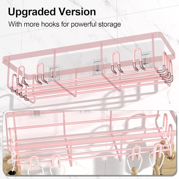 Getsrichfc Shower Caddy Adhesive, Rustproof Shower Shelves for Inside Shower, Large Capacity Bathroom Organizers and Storage, Shower Storage with Removable Hooks, No Drill Bathroom Accessories Pink - Image 3