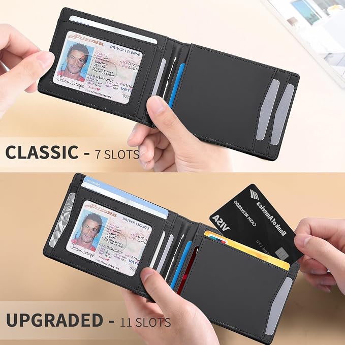 RUNBOX Slim Wallet for Men Genuine Leather RFID Blocking Bifold Minimalist Front Pocket Mens Wallet with Money Clip Thin Gift Box - Image 2