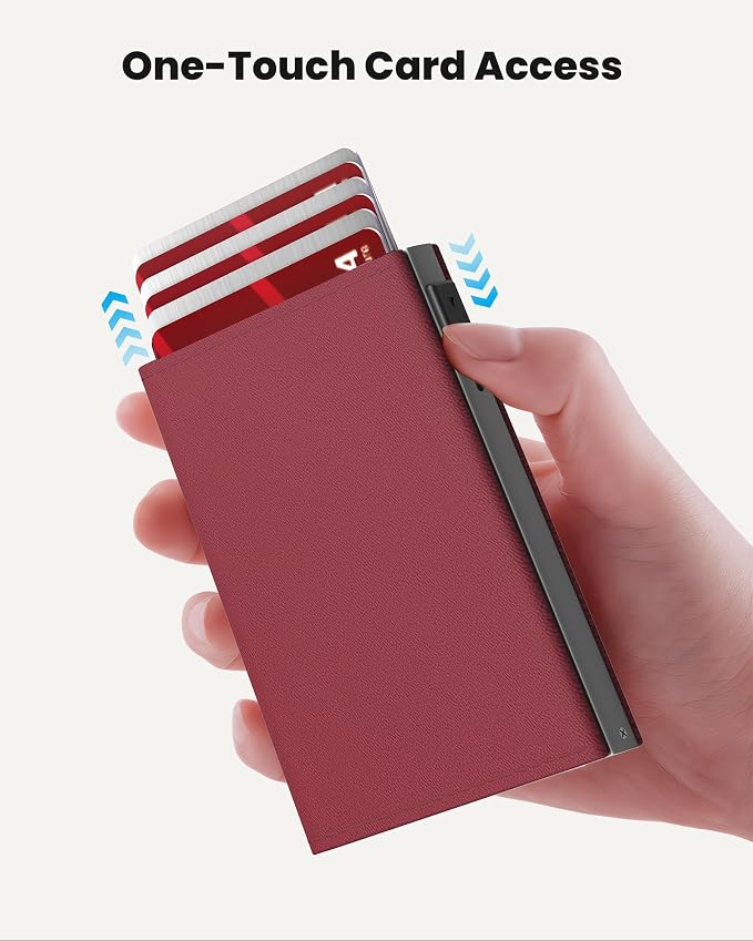 Small Wallet for Women: Slim Pop-Up Card Holder with RFID Blocking, ID Window and Cash Slot for Small Bags, Wine Red - Image 2