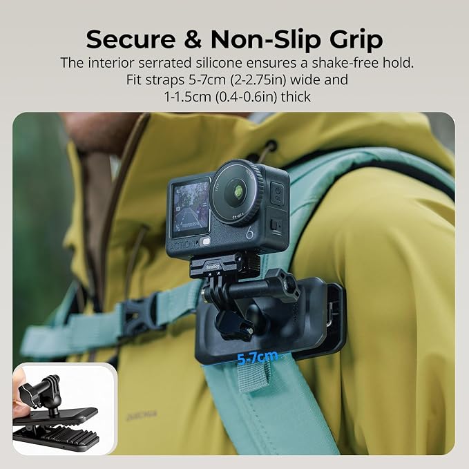 SMALLRIG Magnetic Backpack Strap Clip Mount with Ball Head Mantis Hook | Adapter Base for DJI Osmo Nano/Action 6/5 Pro/4, for Insta360 X5/4/3/Ace Pro 2/Go Ultra, for GoPro 13/12/11, for AKASO - 5722 - Image 5