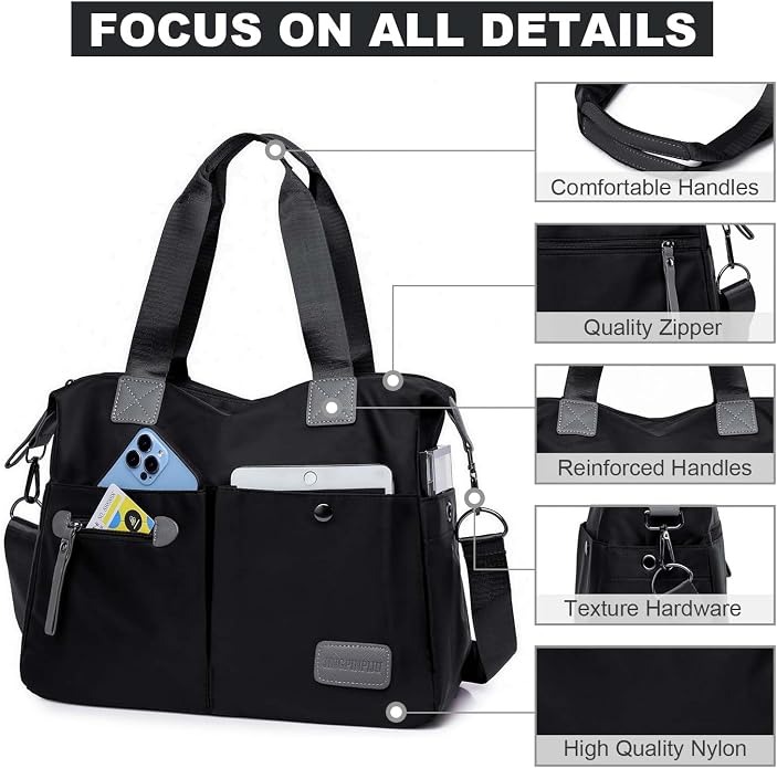 Tote Bag for Women,Multi Pockets Shoulder Handbag,Nurse Bag for Work,Large Cross body Purse,Fashion Nylon Top Handle Satchel - Image 5
