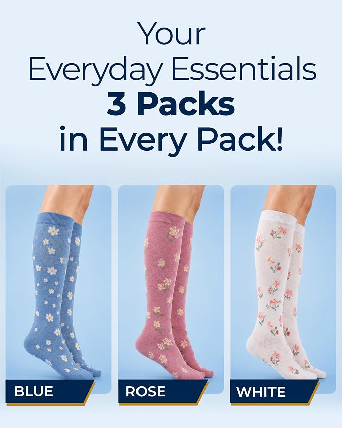Pembrook® Bamboo Viscose Light Compression Socks - 3 Pairs | 8-15 mmhg Compression Socks | Knee High Comfort Support Socks - Image 5