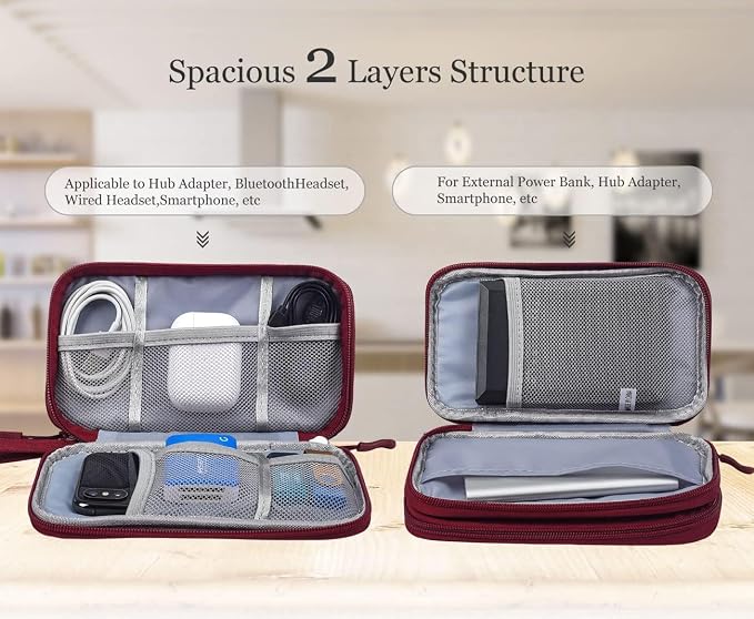 CAOODKDK Electronics Accessories Organizer Pouch Bag, Travel Universal Organizer for Cable, Charger, Phone, SD Card, Business Travel Gadget Bag (Wine Red) - Image 3