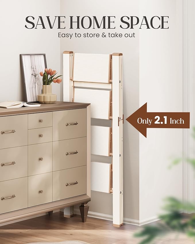 4 Step Ladder, Folding Step Stool with Anti-Slip Wide Pedal | Lightweight, Aluminum Material, 330LBS Load, Portable, Easy Storage, Space Saving, for Kitchen, Bedroom Use, Chocolate White - Image 7