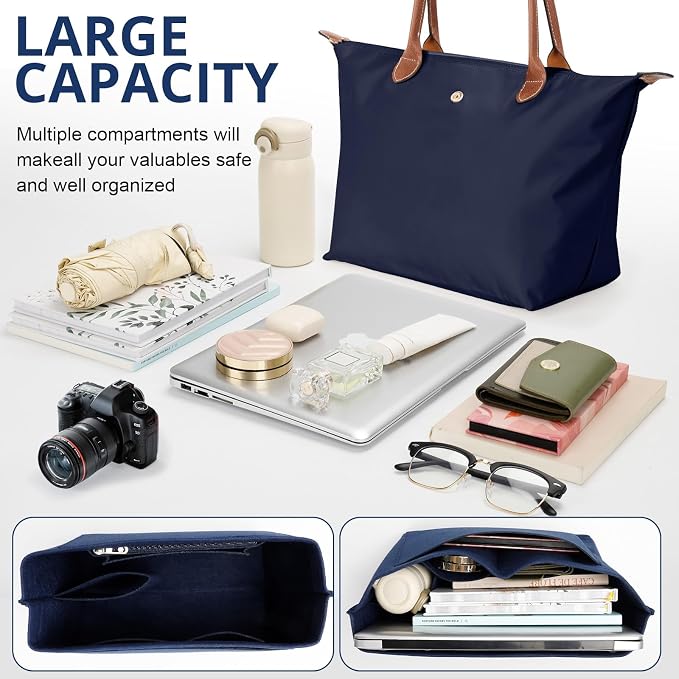 Tote Bag for Women with Purse Organizer Insert. | Foldable Large Capacity Waterproof Nylon Bag for Travel, Work, and Daily Use. - Image 5