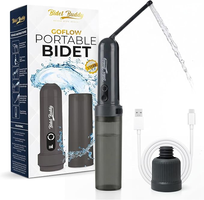 BIDET BUDDY® GoFlow Portable Bidet for Travel - 180mL Bottle Obsidian Drift | Two Power Modes, 180 Degree Nozzle Wand, IPX6 Waterproof, USB - C Charging, 800mAh Rechargeable Battery, Medium Pressure by BidetBuddy%E2%84%A2
