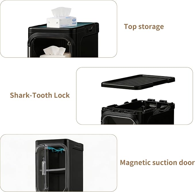 2-Tier Narrow Storage Cabinet Slim Bathroom Skinny Organizer with Wheels | Slim Storage Cabinet with Lockable Rolling Wheels Adjustable Detachable Shelves Snap Assembly for Small Spaces,Black - Image 7