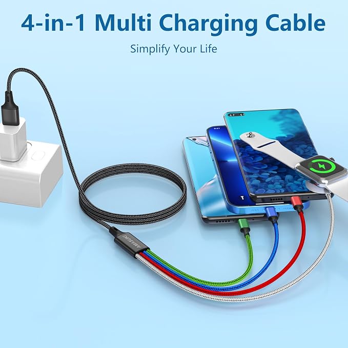 2Pack Multi Charging Cable for Apple Watch Charger 4 in 1 Travel Essentials RV Camping Essentials USB C/L/Micro Compatible with iWatch Series 11-1/iPhone 17/16/15/Android Airplane Gadgets-4FT - Image 2