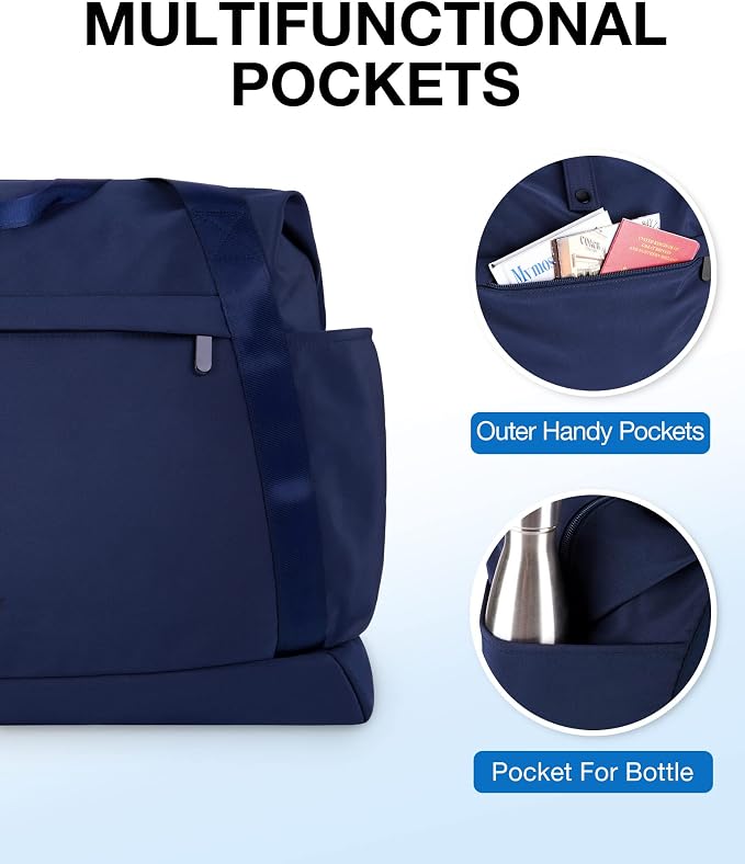 BAGSMART Foldable Travel Duffle Bag, 30.6L Large Carry On Tote Bag Gym Sports Bag for Women, Weekender Overnight Bag for Travel Essentials & Daily Necessities(Navy Blue) - Image 5