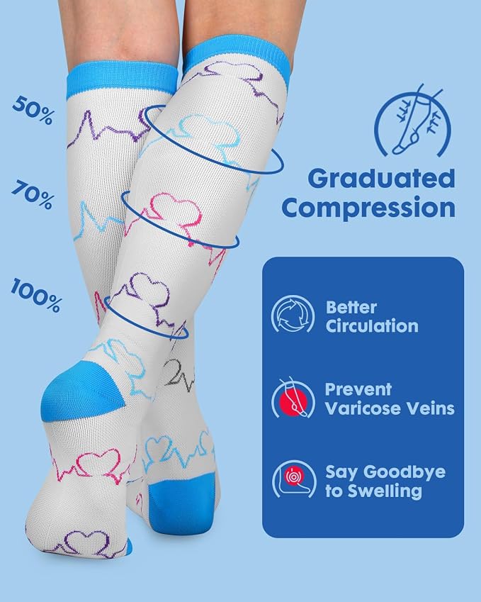 Compression Socks for Women 15-20 mmHg, 2 Pairs | Graduated Support, Knee High Fit, Polyester Stretch, Circulation Comfort, Nurses, Travel, Athletes, Flight, Daily, Patterned - Image 4