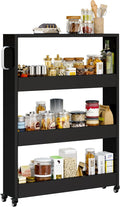 Slim Storage Cart, Lightweight 4 Tier Metal Rolling Utility Kitchen Cart on Wheels, Mobile Storage Shelving Unit Organizer for Bathroom Laundry Office Narrow Places (4 Tier-Black, 6" D) by Qiaoxuan