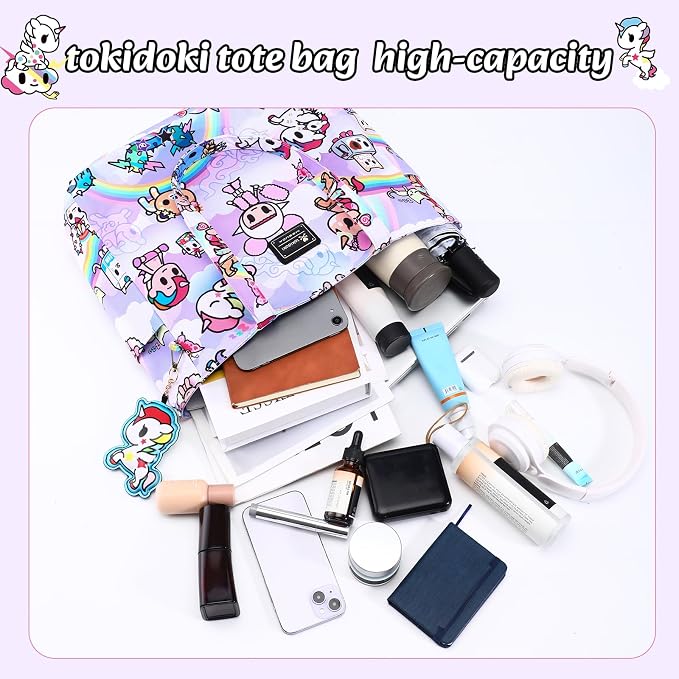 tokidoki Unicorno Foldable Tote Bag for Women, Canvas Tote Bags with Doll Portable Shoulder Handbag for school Work Travel - Image 5