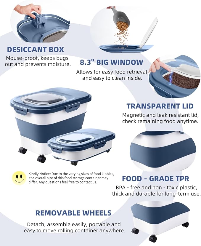 20-30 Lbs Rice Storage Container,Collapsible Food Storage Container | Flour Storage Container with Wheels Airtight Locking Lid,Rice Container Double Seal,Keep Fresh for Pet Food,Rice,Flour - Image 8