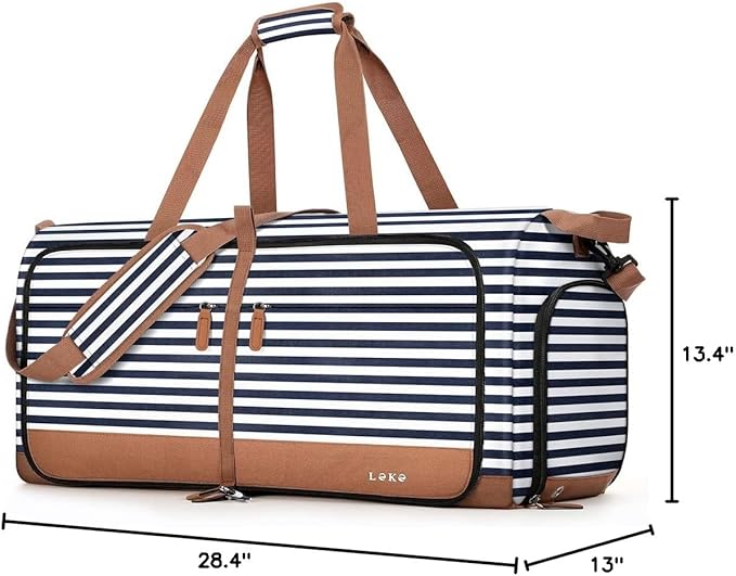 Lekesky Foldable Travel Duffle Bag for Women, 80L Large Duffel Bag with Separate Shoes Compartments & Straps, Carry On Weekend Bag for Women, Hospital, Overnight (Blue Stripes) - Image 7
