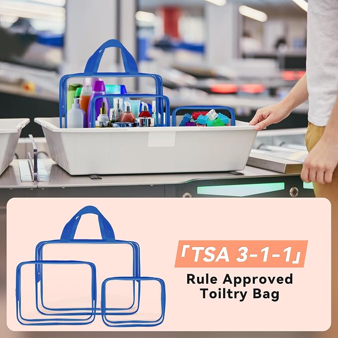 TISRATOK 10 PCS Clear Travel Bags for Toiletries, Clear Makeup Bags（Blue） | 3 Size plastic clear bags with zipper handbag, TSA approved cosmetic pouch for travel, swimsuit,toy storage bags - Image 5