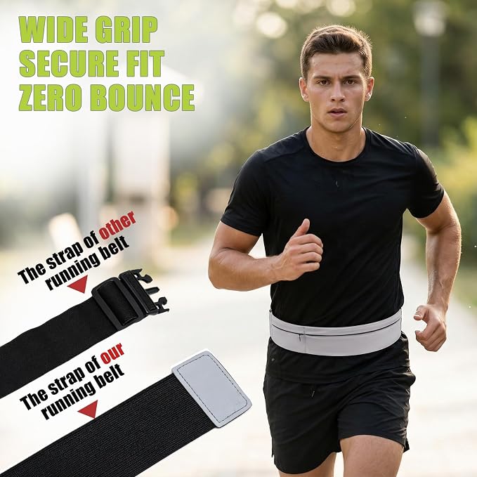 Wide Running Belt For Runners & Travelers - Adjustable Magic Tape with Extender Strap, Fits Most Sizes Without Bouncing, Holds Phone & Essentials for Workout (Gray) - Image 6
