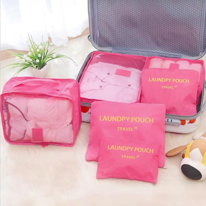 6 Set Packing Cubes for Travel Luggage Packing Bags Reusable Lightweight Suitcase Organizer Cubes Set for Travel Accessories (Rose Red) - Image 9
