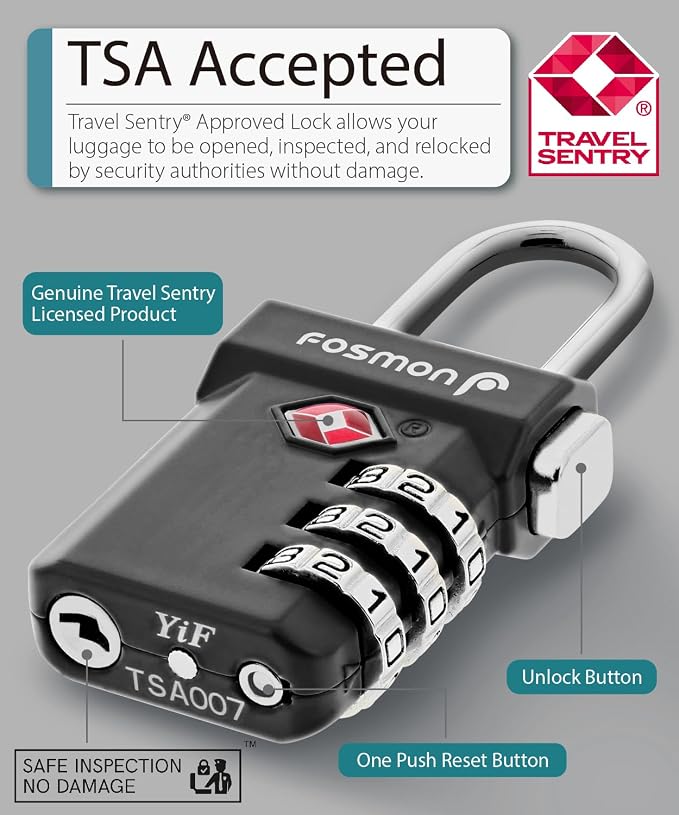 Fosmon TSA Approved Luggage Locks, 3 Digit Combination, 2 Pack Black | Push Release Button, Extra Security, Suitcase Travel Lock, Backpack Zipper Anti Theft, Gym Locker Gun Case Lock - Image 2