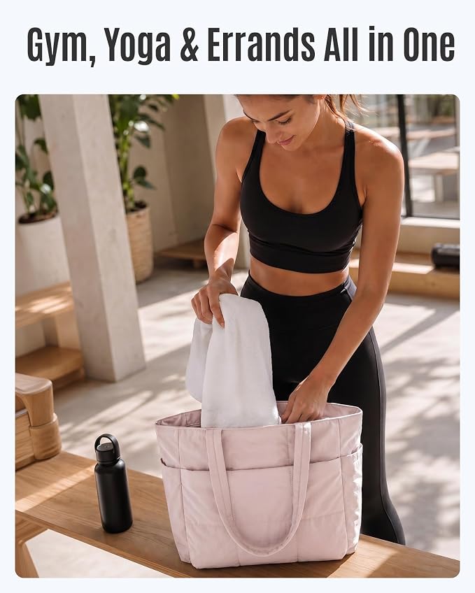 LIGHT FLIGHT Tote Bag for Women, 2-Pc Puffy Tote Bag Set with Compartments, Lightweight Large Shoulder Handbags for Travel - Image 8
