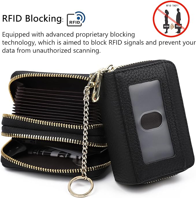 imeetu RFID Credit Card Holder, Small Card Wallet Women, Leather Card Case | Genuine Leather Women's Card & id Cases, Change Coin Purse with Zipper Keychain id Window, 20 Colors & 3 Styles, Daily, Gifts - Image 4
