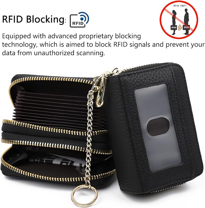 imeetu RFID Credit Card Holder, Small Card Wallet Women, Leather Card Case | Genuine Leather Women's Card & id Cases, Change Coin Purse with Zipper Keychain id Window, 20 Colors & 3 Styles, Daily, Gifts - Image 5