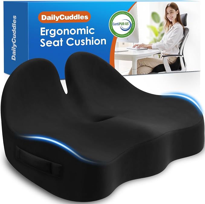 Seat Cushion, Chair Cushions, Memory Foam Office Chair Cushion | Hip & Sciatica & Tailbone Pain Relief, Long Sitting Comfort for Office Chairs/Desk Seats/Wheelchair (Large, Black) by Unknown