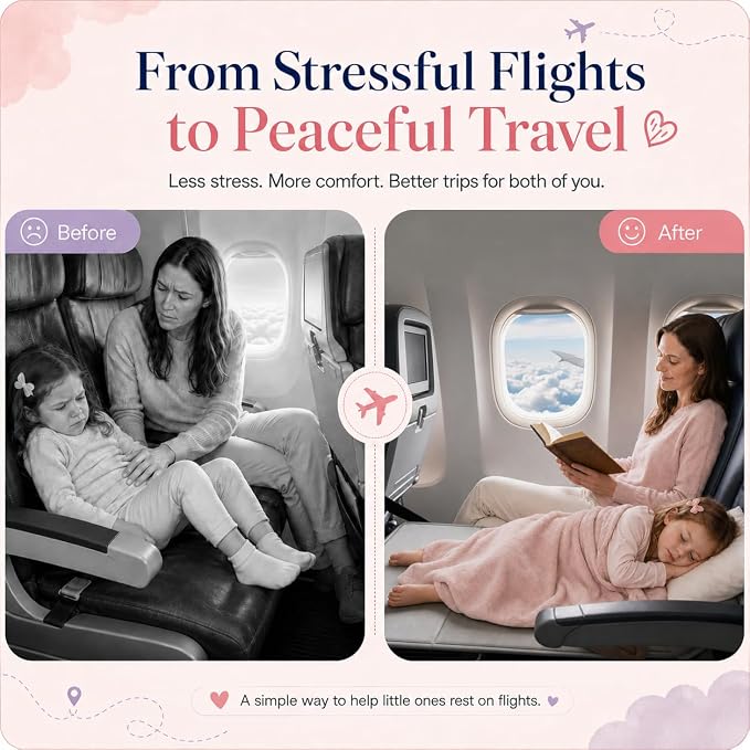 Toddler Airplane Bed, Portable Airplane Seat Extender for Kids Travel Essentials, Toddlers Long Flight Must Haves Footrest & Hammock - Image 5