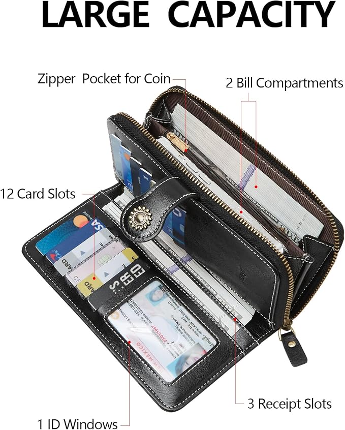 TFKGS Wallet for Women RFID Blocking Leather Large Capacity Card Holder Ladies Phone Clutch Travel Long Purse Wristlet | RFID Blocking - Image 2