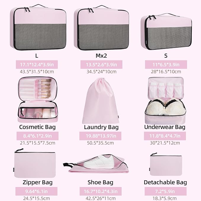 BAGAIL 8 Set/9 Set Packing Cubes Luggage Packing Organizer for Travel, Suitcase Packing Bags for Travel Accessories - Image 2