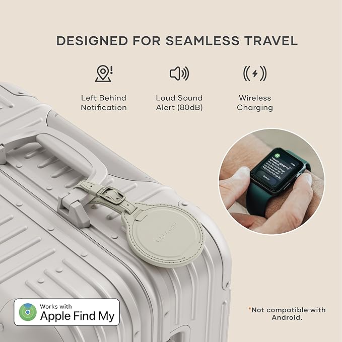 Satechi FindAll Luggage Tag, Find My Compatible, TSA-Friendly, Sand | Bluetooth Tracker, airport tracking, left-behind alerts, loud audible chime, wireless rechargeable, for iPhone, iPad, Mac - Image 2