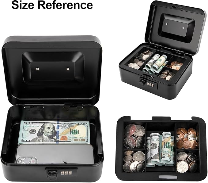 Jssmst Cash Box with Money Tray and Combination Lock - Secure Medication Lock Box for Home and Office Use, 7.87'' x 6.3'' x 3.54'' - Durable and Reliable Security Solution - Image 4