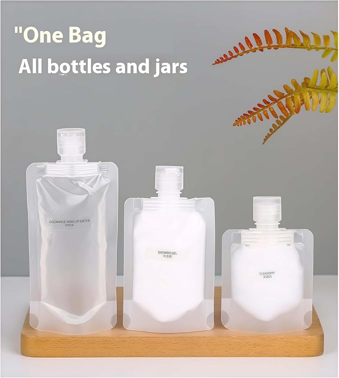 10 Pack Travel Pouches for Toiletries, Size Portable Containers,Stand Up Pouch,Refillable Travel Accessories for Shampoo Conditioner (100ML/3.4OZ/10piece) - Image 3