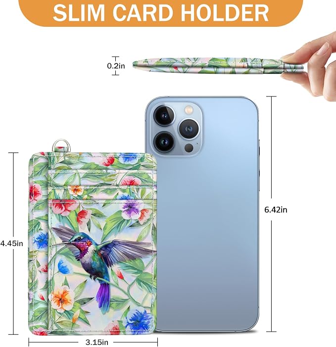 Yonlevres Hummingbird Credit Card Holder Slim RFID Wallet Women Small Cute | Front Pocket, Handy, RFID Blocking, Woman Girls Ladies Gifts, D-ring for Keychain,Thin Mini Card Case, ID Window, PU Leather - Image 6