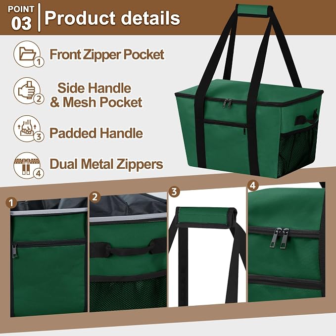 Reusable Grocery Bag – Expandable Insulated Cooler Bag with Bottom Board, Collapsible Insulated Shopping Bag with Zipper & Drawstring, Heavy Duty Tote Bag for Shopping, Delivery, Picnic, Beach - Image 6