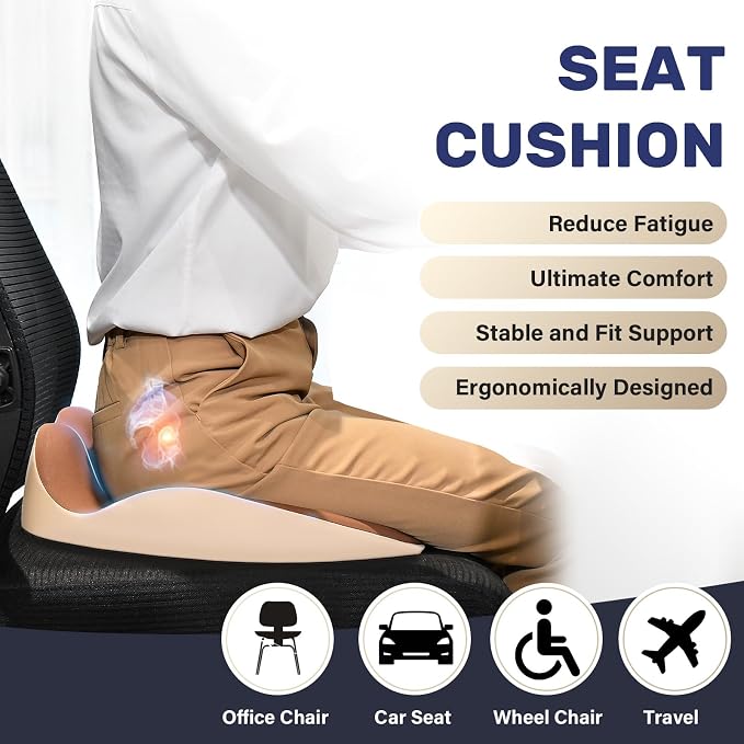 Coverado Car Seat Cushion with Memory Foam, Ergonomic Driving Seat Cushion for Sciatica, Tailbone, Back Pain Relief, Premium Non-Slip Washable Cushion for Car, Driver, Office, Wheelchair - Image 2