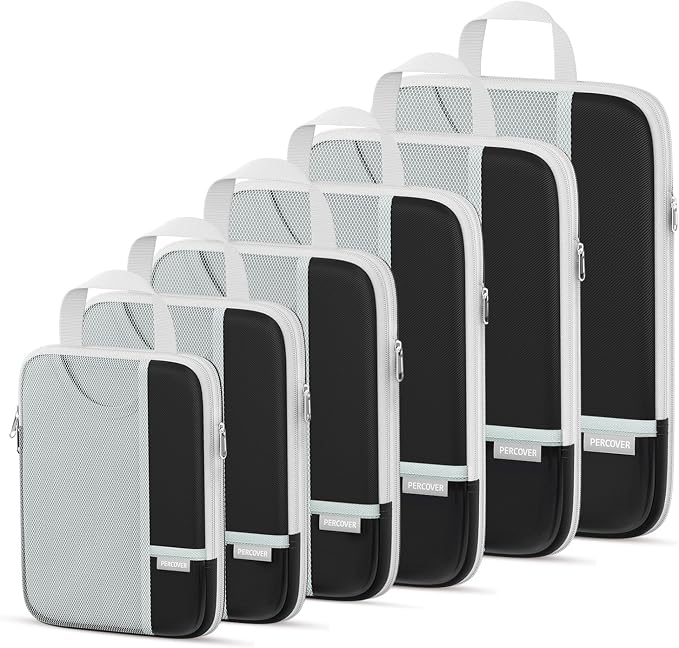 Percover Compression Packing Cubes for Travel, 6-Piece Structured Compression Organizer Set for Organized Packing & Carry-On Luggage, Black by Unknown